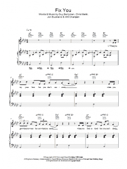 page one of Fix You (Piano, Vocal & Guitar Chords)