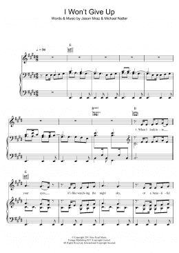 page one of I Won't Give Up (Piano, Vocal & Guitar Chords (Right-Hand Melody))