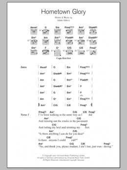 page one of Hometown Glory (Guitar Chords/Lyrics)