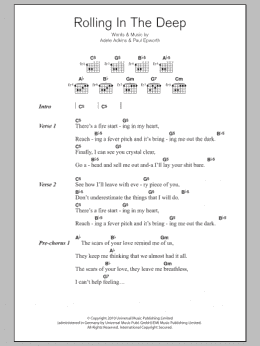 page one of Rolling In The Deep (Guitar Chords/Lyrics)