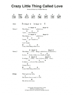 page one of Crazy Little Thing Called Love (Guitar Chords/Lyrics)