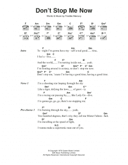 page one of Don't Stop Me Now (Guitar Chords/Lyrics)