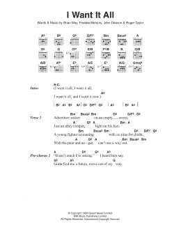 page one of I Want It All (Guitar Chords/Lyrics)