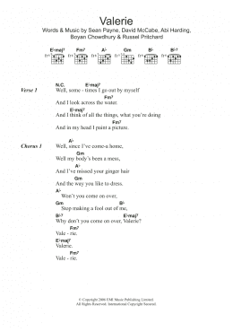 page one of Valerie (Guitar Chords/Lyrics)