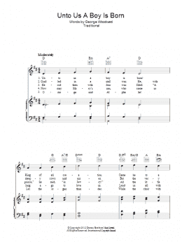 page one of Unto Us A Boy Is Born (Piano, Vocal & Guitar Chords)