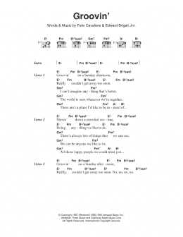 page one of Groovin' (Guitar Chords/Lyrics)