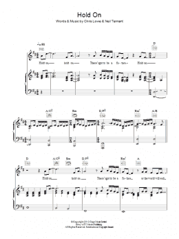 page one of Hold On (Piano, Vocal & Guitar Chords)