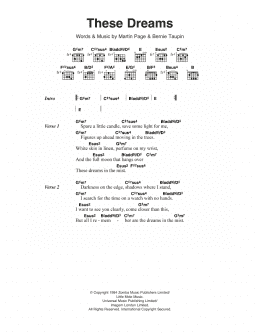 page one of These Dreams (Guitar Chords/Lyrics)