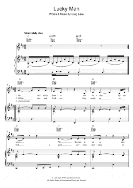 page one of Lucky Man (Piano, Vocal & Guitar Chords)