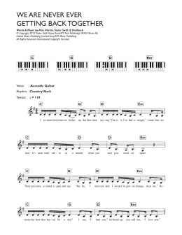 page one of We Are Never Ever Getting Back Together (Piano Chords/Lyrics)