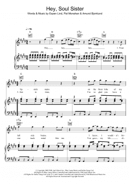 page one of Hey, Soul Sister (Piano, Vocal & Guitar Chords)