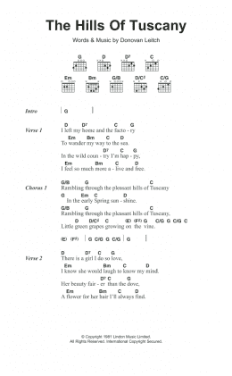 page one of The Hills Of Tuscany (Guitar Chords/Lyrics)