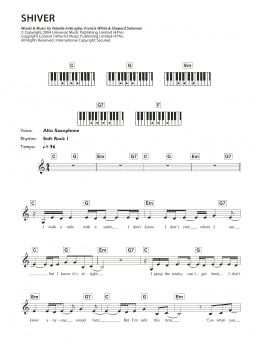 page one of Shiver (Piano Chords/Lyrics)