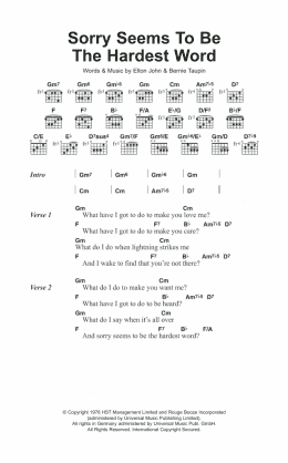 page one of Sorry Seems To Be The Hardest Word (Guitar Chords/Lyrics)