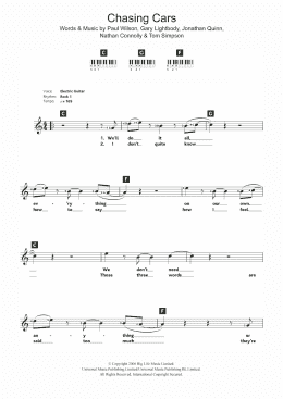 page one of Chasing Cars (Piano Chords/Lyrics)