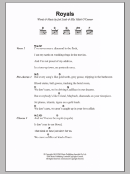 page one of Royals (Guitar Chords/Lyrics)