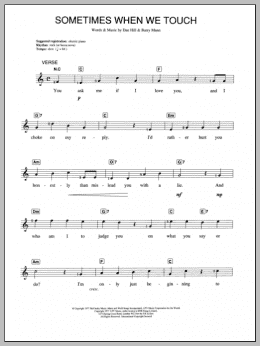 page one of Sometimes When We Touch (Piano Chords/Lyrics)