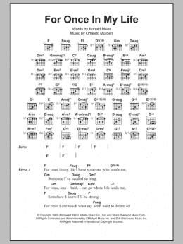 page one of For Once In My Life (Guitar Chords/Lyrics)