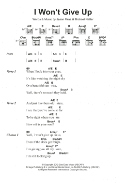 page one of I Won't Give Up (Guitar Chords/Lyrics)