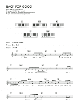 page one of Back For Good (Piano Chords/Lyrics)