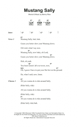 page one of Mustang Sally (Guitar Chords/Lyrics)