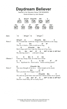 page one of Daydream Believer (Guitar Chords/Lyrics)