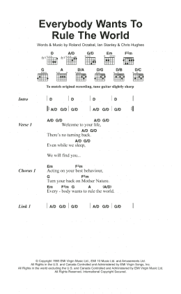 page one of Everybody Wants To Rule The World (Guitar Chords/Lyrics)