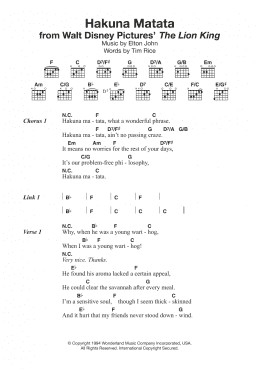 page one of Hakuna Matata (from The Lion King) (Guitar Chords/Lyrics)