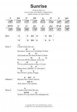 page one of Sunrise (Guitar Chords/Lyrics)