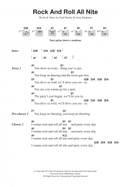 page one of Rock And Roll All Nite (Guitar Chords/Lyrics)