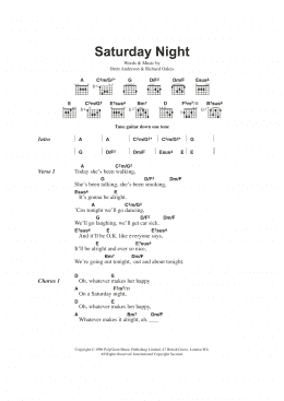 page one of Saturday Night (Guitar Chords/Lyrics)