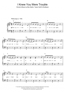 page one of I Knew You Were Trouble (Easy Piano)