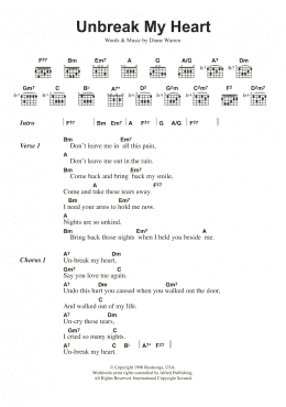 page one of Un-Break My Heart (Guitar Chords/Lyrics)