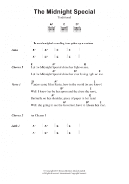 page one of The Midnight Special (Guitar Chords/Lyrics)