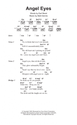 page one of Angel Eyes (Guitar Chords/Lyrics)