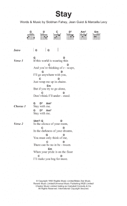 page one of Stay (Guitar Chords/Lyrics)