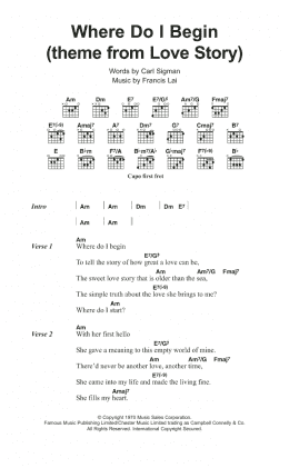 page one of Where Do I Begin (theme from Love Story) (Guitar Chords/Lyrics)