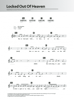 page one of Locked Out Of Heaven (Piano Chords/Lyrics)