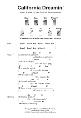 page one of California Dreamin' (Ukulele)