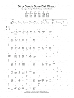 page one of Dirty Deeds Done Dirt Cheap (Ukulele Chords/Lyrics)