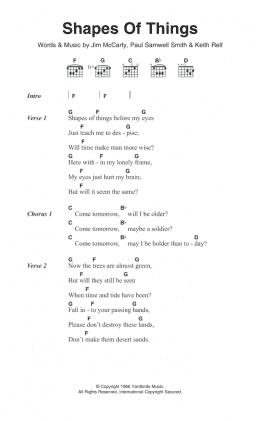 page one of Shapes Of Things (Guitar Chords/Lyrics)