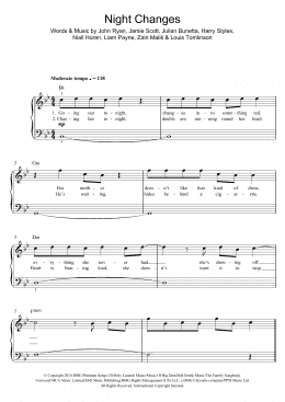 page one of Night Changes (Easy Piano)