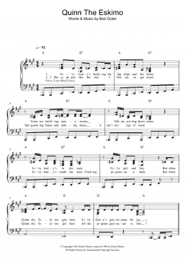 page one of Quinn The Eskimo (The Mighty Quinn) (Easy Piano)