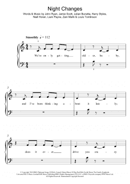 page one of Night Changes (Piano, Vocal & Guitar Chords)