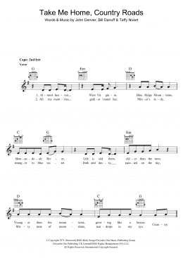 page one of Take Me Home, Country Roads (Lead Sheet / Fake Book)