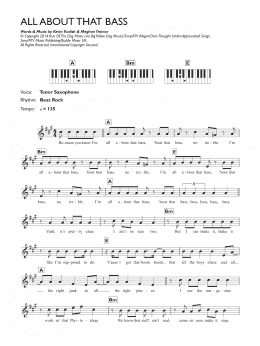 page one of All About That Bass (Piano Chords/Lyrics)