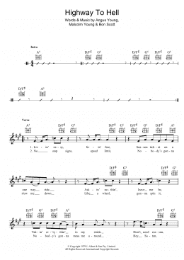 page one of Highway To Hell (Lead Sheet / Fake Book)