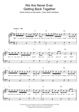 page one of We Are Never Ever Getting Back Together (Piano, Vocal & Guitar Chords)