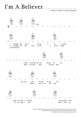 page one of I'm A Believer (Ukulele Chords/Lyrics)