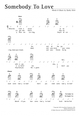 page one of Somebody To Love (Ukulele Chords/Lyrics)